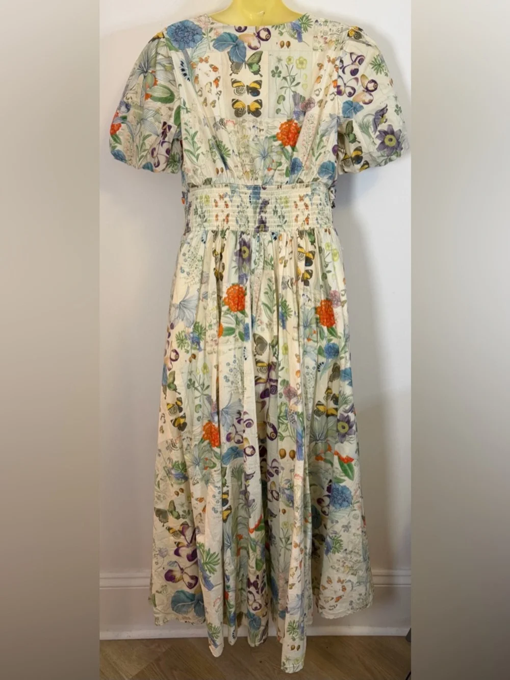 NWT by Anthropologie Floral Cream V-Neck Maxi Dress with Puff Sleeves - Picture 2 of 11